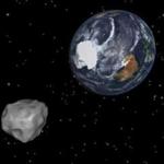 A NASA image showed a simulation of asteroid 2012 DA14 approaching in 2013. 